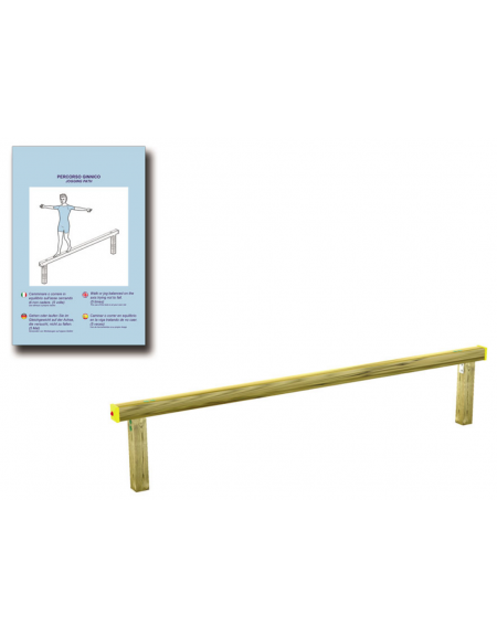 Asse per esercizi di camminamento in equilibrio con pali in legno lamellare e calotta in plastica - cm 305x10x59h