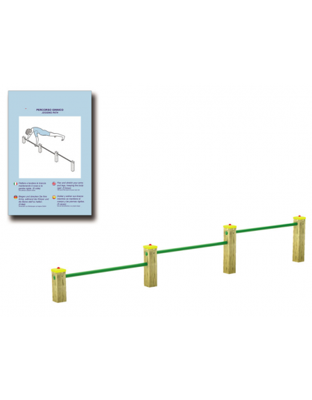 Attrezzo per piegamenti sulle braccia per esercizi ginnici con pali in legno di pino nordico e tubi in acciaio - cm 309x9x52h