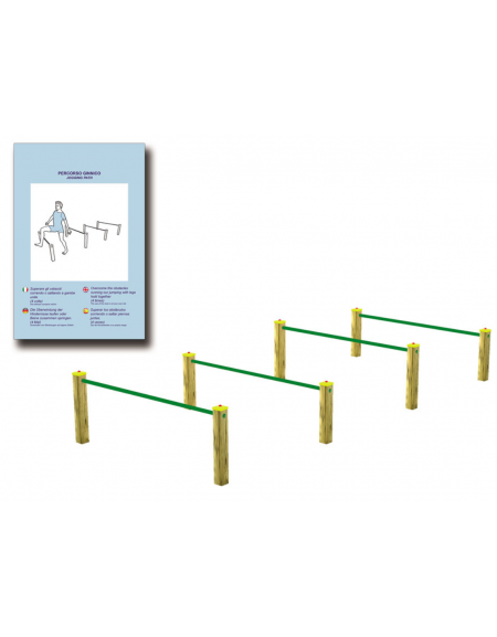 Attrezzo ad ostacoli per esercizi  ginnici con pali in legno lamellare e calotta in plastica - cm 460x192x72h