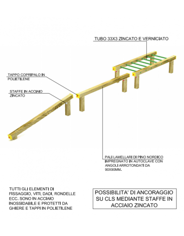 Attrezzatura da parco per camminamenti in equilibrio  - cm 626x79x51h