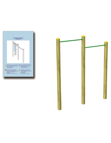 Attrezzo per sollevamento sulle braccia per esercizi ginnici con pali in legno nordico e tubi in acciaio - cm 209x9x252h