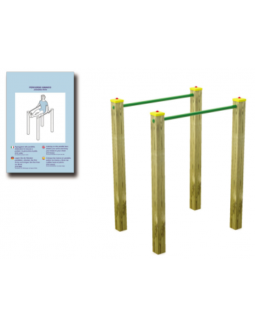 Parallele per esercizi ginnici con pali in legno di pino nordico e tubi in acciaio - cm 109x79x142h