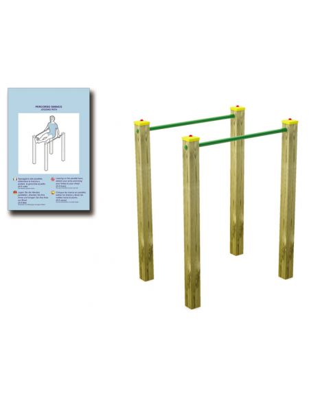 Parallele per esercizi ginnici con pali in legno di pino nordico e tubi in acciaio - cm 109x79x142h