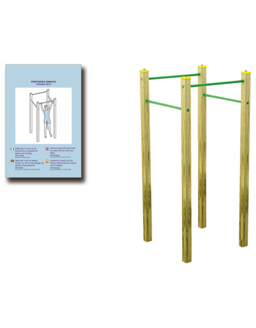 Attrezzo per sollevamento sulle braccia con pali in legno di pino nordico e tubi in acciaio - cm 109x109x252h