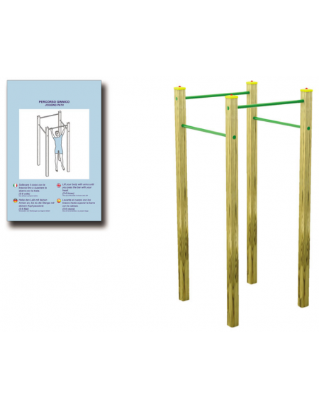Attrezzo per sollevamento sulle braccia con pali in legno di pino nordico e tubi in acciaio - cm 109x109x252h