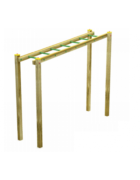 Arrampicata orizzontale per esercizi ginnici in legno di pino nordico e tubi in acciaio - cm 299x84x251h