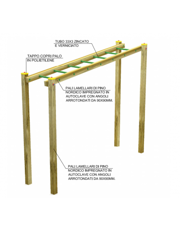 Arrampicata orizzontale per esercizi  ginnici in legno lamellare e calotta in plastica - cm 300x79x251h