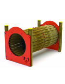 Dog Tunnel per cani - 4 pali portanti in legno pino nordico e pannelli colorati e tunnel in HDPE - cm 125x87x83h