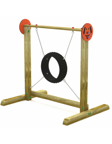 Dog Jump in the wheel per cani - pali portanti in legno di pino nordico, ruota in gomma e catene - cm 168x120x161h