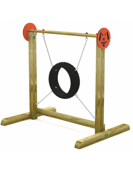 Dog Jump in the wheel per cani - pali portanti in legno di pino nordico, ruota in gomma e catene - cm 168x120x161h