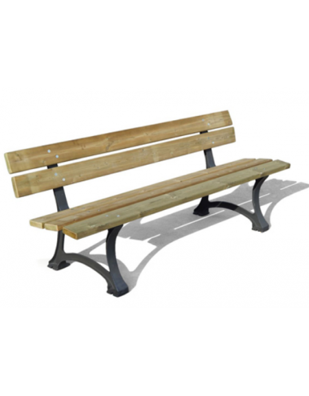 Panchina per parco con 2 robusti fianchi in ghisa sferoidale, 5 doghe di legno pino nordico - cm 190x58x76h