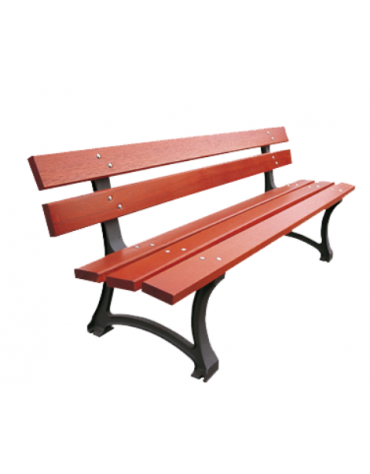 Panchina per parco, 2 robusti fianchi in ghisa sferoidale, 5 doghe in legno esotico - cm 190x58x76h