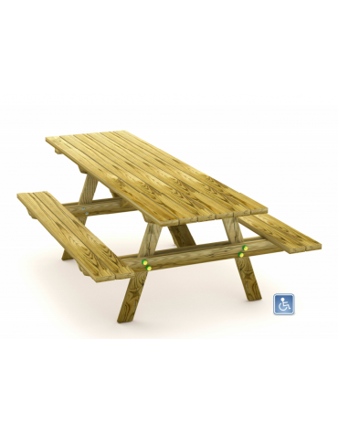 Tavolo pic-nic per carrozzina, totalmente in legno di pino nordico - cm 250x150x74h