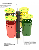 Cestino differenziata a 4 cesti in acciaio zincato verniciato con coperchio - capacità 30 litri a cesto - cm 82x82x100h