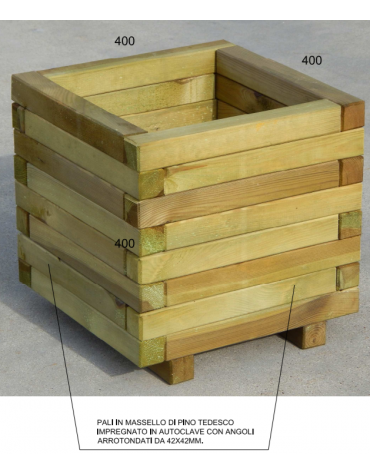 Fioriera con pali in massello di pino tedesco impregnato in autoclave con angoli arrotondati - cm 40x40x40h