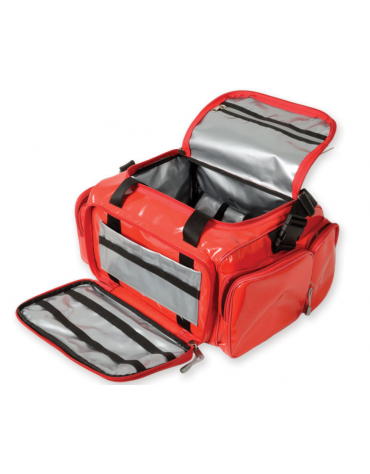 Borsa emergenza in poliestere rivestito di PVC, vuota, colore rosso - 35 x 45 x h 21 cm