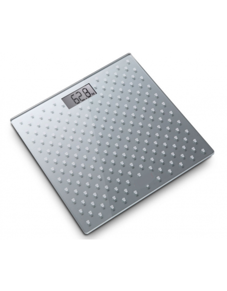 Bilancia da bagno elettronica con pedana in vetro temperato di 6 mm di spessore, grigio, portata max 150 kg. - cm 30x30x1,9h