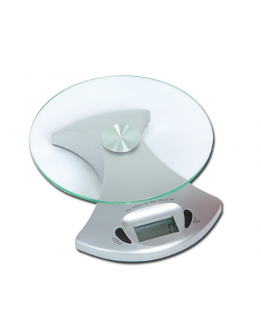 Bilancia di precisione con vetro temperato Ø 160 x 4 mm, funzione tara, kg/ls-oz, portata 5 kg. - 185 x 158 x h 50 mm