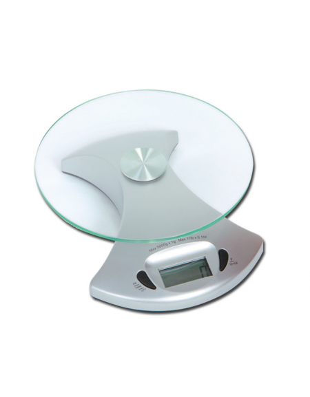 Bilancia di precisione con vetro temperato Ø 160 x 4 mm, funzione tara, kg/ls-oz, portata 5 kg. - 185 x 158 x h 50 mm