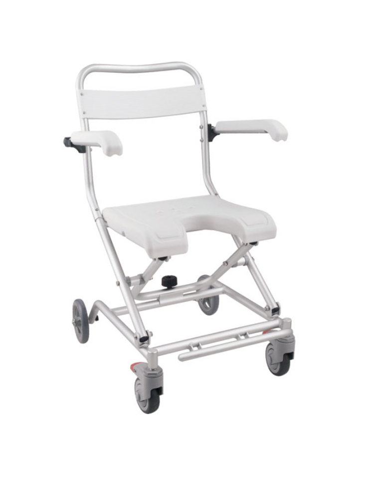 Sedia da doccia pieghevole a rotelle in alluminio con seduta in plastica -  portata max 100 kg. - 75 x 44 x 48 cm 