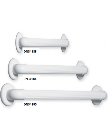 Maniglia striata in PVC medicale con placche di fissaggio in ABS e coperture a vite, Tubo Ø 3,5 cm, Portata max 120 kg.