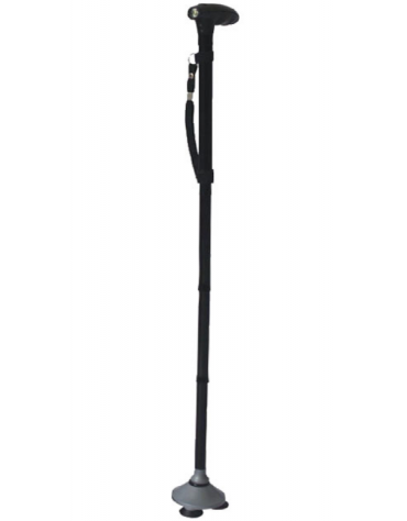 Bastone in alluminio, manico ABS - Trusty Cane, colore nero, pieghevole, 3 piedini antiscivolo, altezza reg. cm 85/97