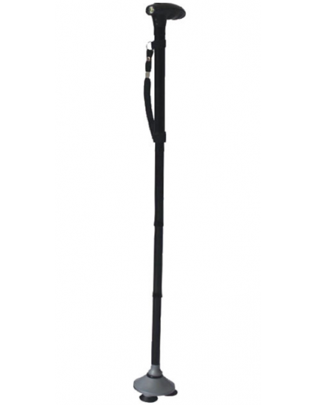 Bastone in alluminio, manico ABS - Trusty Cane, colore nero, pieghevole, 3 piedini antiscivolo, altezza reg. cm 85/97