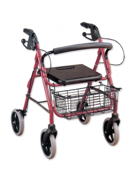 Deambulatore da passeggio, completo di ampio sedile, cestello e freni per le ruote, portata 100 kg - cm 68x61x78/90h