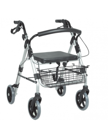 Deambulatore da passeggio, completo di ampio sedile, cestello e freni per le ruote, portata 100 kg - cm 68x61x78/90h