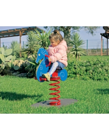 Gioco a molla monoposto Cavalluccio Marino - in legno - cm 70x23x82h - A scelta da interrare o filo pavimento