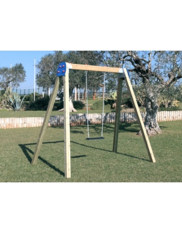 Altalena in legno 1 posto con Sedile a gabbia - Trave superiore in legno - cm 260x155x225h