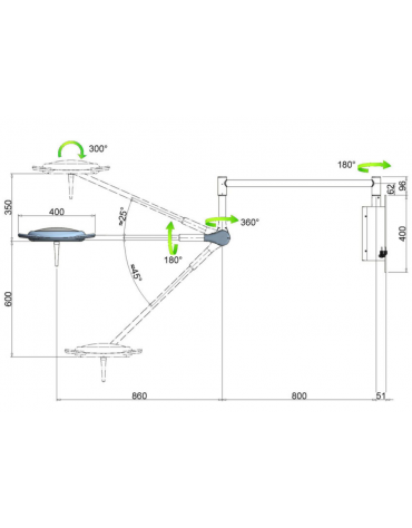 Lampada PENTALED a 28 riflettori ellittici - da parete, luce fredda 120.000 Lux