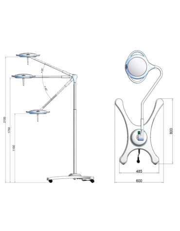 Lampada PENTALED a 28 riflettori ellittici - su carrello + batteria, luce fredda 120.000 Lux