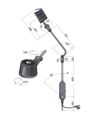 Lampada medicale alogena SOLESUD 2 - da parete, ideale per visite ginecologiche, 2 lampadine alogene dicroiche da 20 W