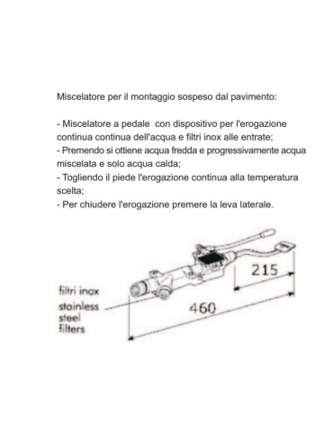 Miscelatore a pedale "GIRO" con leva di sbloccaggio montaggio sospeso  acqua calda e fredda