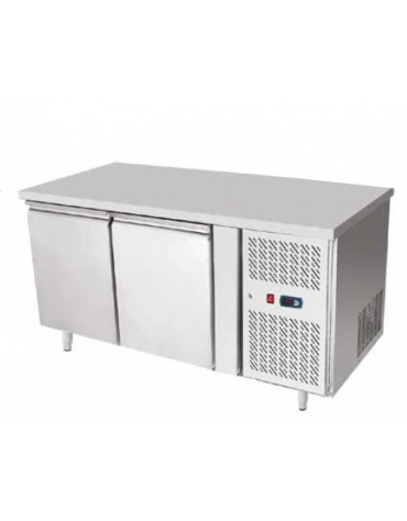 Tavolo refrigerato ventilato in acciaio inox -  2 porte - 220 Lt. - temp. -22°-18°C - mm 1360×600×850h