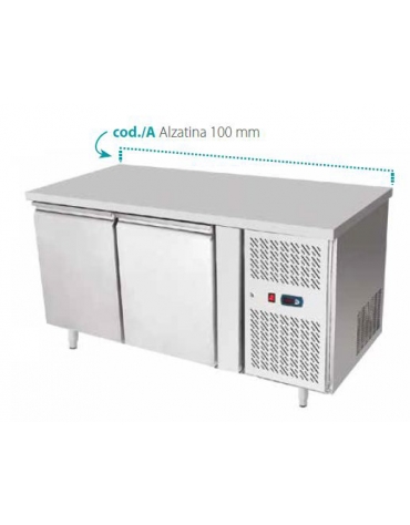 Tavolo refrigerato ventilato in acciaio inox con alzatina -  2 porte - 220 Lt. - temp. -22°-18°C - mm 1360×600×950h