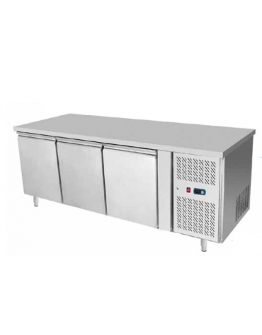 Tavolo refrigerato ventilato in acciaio inox -  3 porte - 350 Lt. - temp. -22°-18°C - mm 1795×600×850h