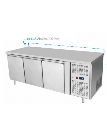 Tavolo refrigerato ventilato in acciaio inox con alzatina -  3 porte - 350 Lt. - temp. -22°-18°C - mm 1795×600×950h