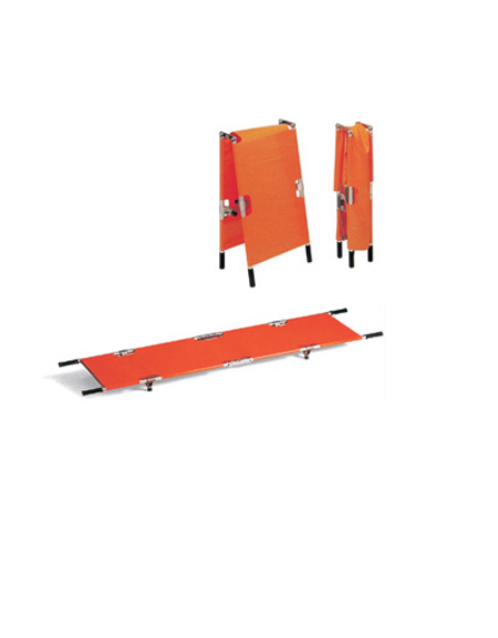 Barella soccorso pieghevole in 2, in alluminio, 3 tre traversi in ferro, telo in nylon resistente, impermeabile ed antistrappo