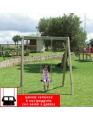 Altalena in legno 1 posto con sedile a gabbia in gomma e trave superiore in legno - Da interrare - cm 205x150x210h