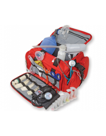 Kit pronto soccorso con borsa emergenza - poliestere 600D rosso completo di accessori - cm 35x45x21h