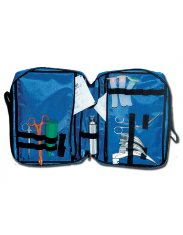 Kit intubazione completo F.O. con borsa in nylon in 2 sezioni con 2 tasche zip, e 9 elastici- cm 32x22,5x7,5h
