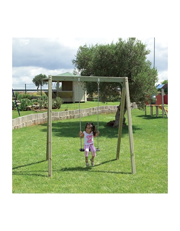 Altalena in legno 1 posto con sedile piano in gomma e trave superiore in legno -  cm 205x150x210h - Certificata TUV