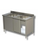 Lavello inox armadiato con ante scorrevoli 2 vasche - Dimensioni cm 140x70x85/90h