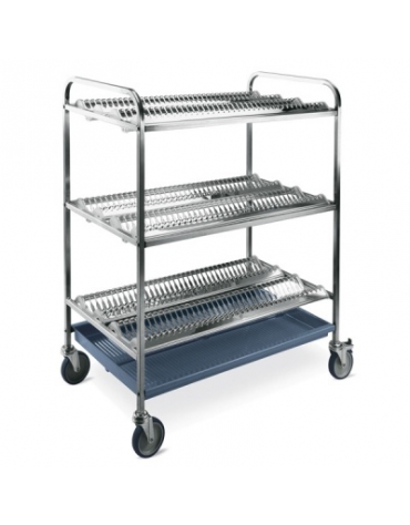 Carrello scolapiatti inox - 3 Ripiani scolapiatti - N° 180 Piatti Ø16÷26 - cm 87x62x121h