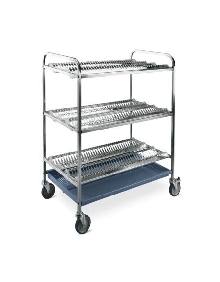 Carrello scolapiatti inox - 3 Ripiani scolapiatti - N° 180 Piatti Ø16÷26 - cm 87x62x121h