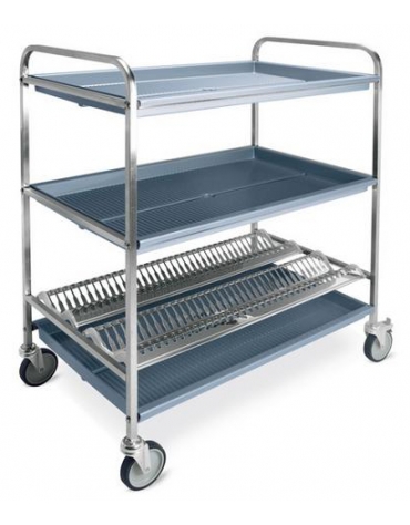 Carrello inox  con N° 1 piano scolapiatti ( N°60 piatti da Ø cm 16÷26 ) - N° 2 Piani scolabicchieri - cm 87x62x121h