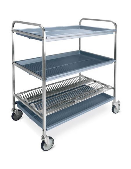 Carrello inox  con N° 1 piano scolapiatti ( N°60 piatti da Ø cm 16÷26 ) - N° 2 Piani scolabicchieri - cm 87x62x121h