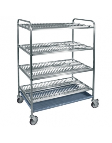 Carrello inox AISI 304 scolapiatti N° 4 piani scolapiatti portata N° 288 Piatti Ø cm 16÷26 - cm 102x62x159h